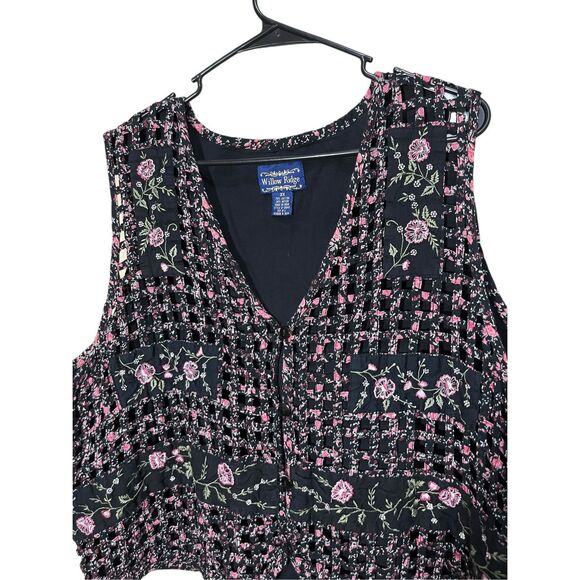 Vintage Willow‎ Ridge Cottagecore Vest Lattice Woven Pink Black Floral Size 3X - Picture 2 of 8